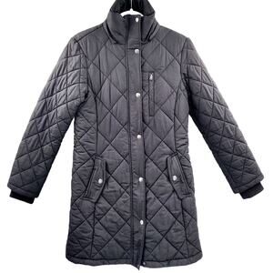 Banana Republic Factory Black Quilted Lined Long Winter Coat Women's Size XS